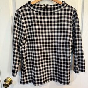 Talbots Sabrina Top With Audrey Neckline Black White Gingham Check Knit Top LP